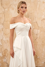 Lola White Satin Off the Shoulder A-line Maxi Dress