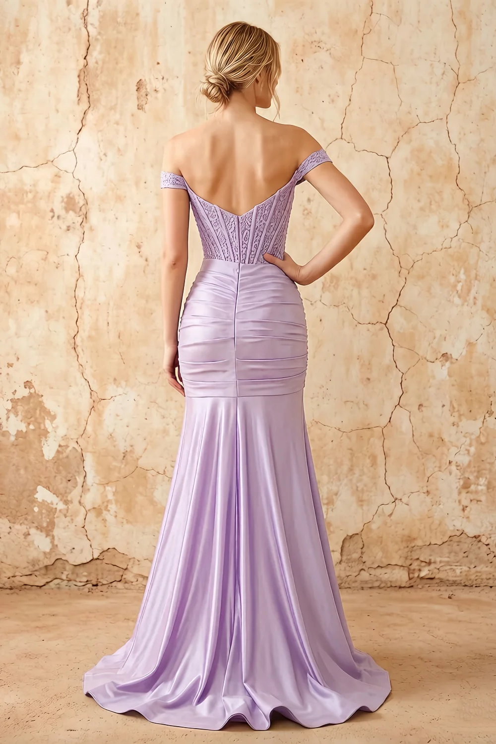 Louise Lavender Satin Mermaid Off The Shoulder Maxi Dress Secondary image
