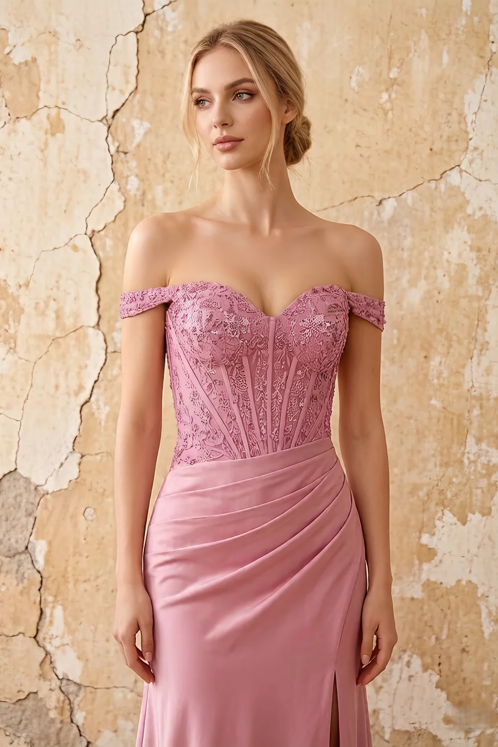 Louise Pink Satin Mermaid Off The Shoulder Maxi Dress