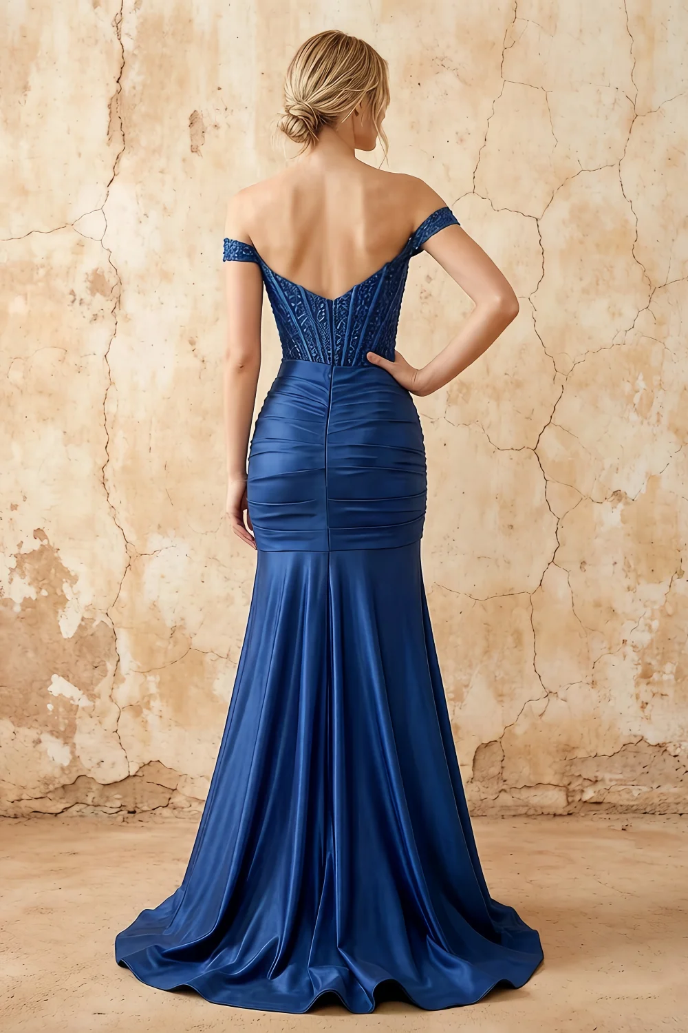 Louise Royal Blue Satin Mermaid Off The Shoulder Maxi Dress Main image