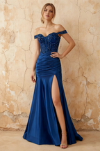 Louise Royal Blue Satin Mermaid Off The Shoulder Maxi Dress