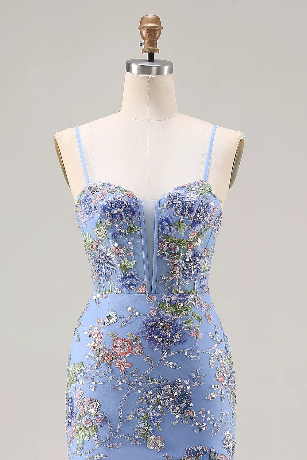 Lucy Light Blue 3D Flower Mermaid Maxi Dress with Slit