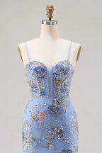 Lucy Light Blue 3D Flower Mermaid Maxi Dress with Slit