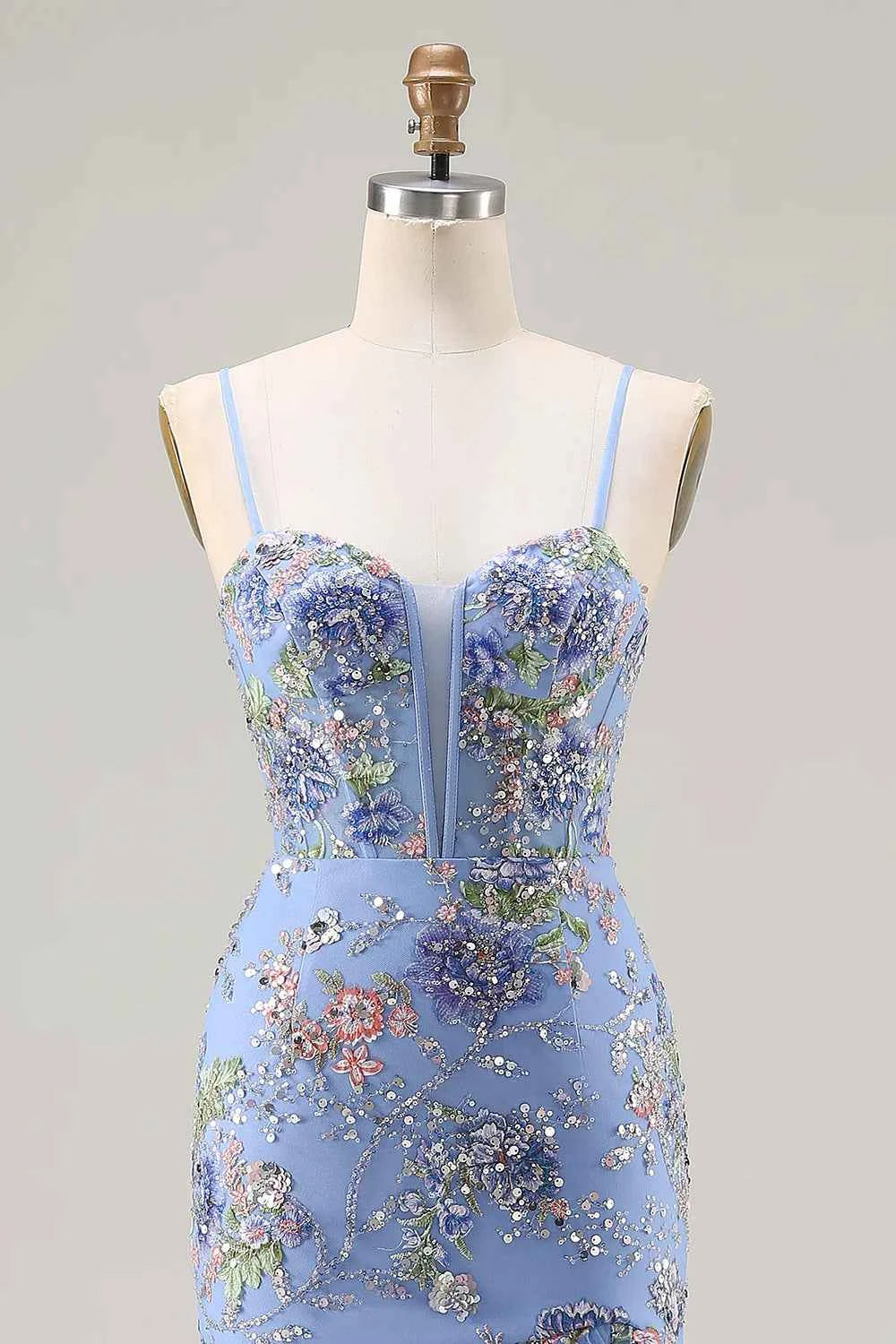 Lucy Light Blue 3D Flower Mermaid Maxi Dress with Slit