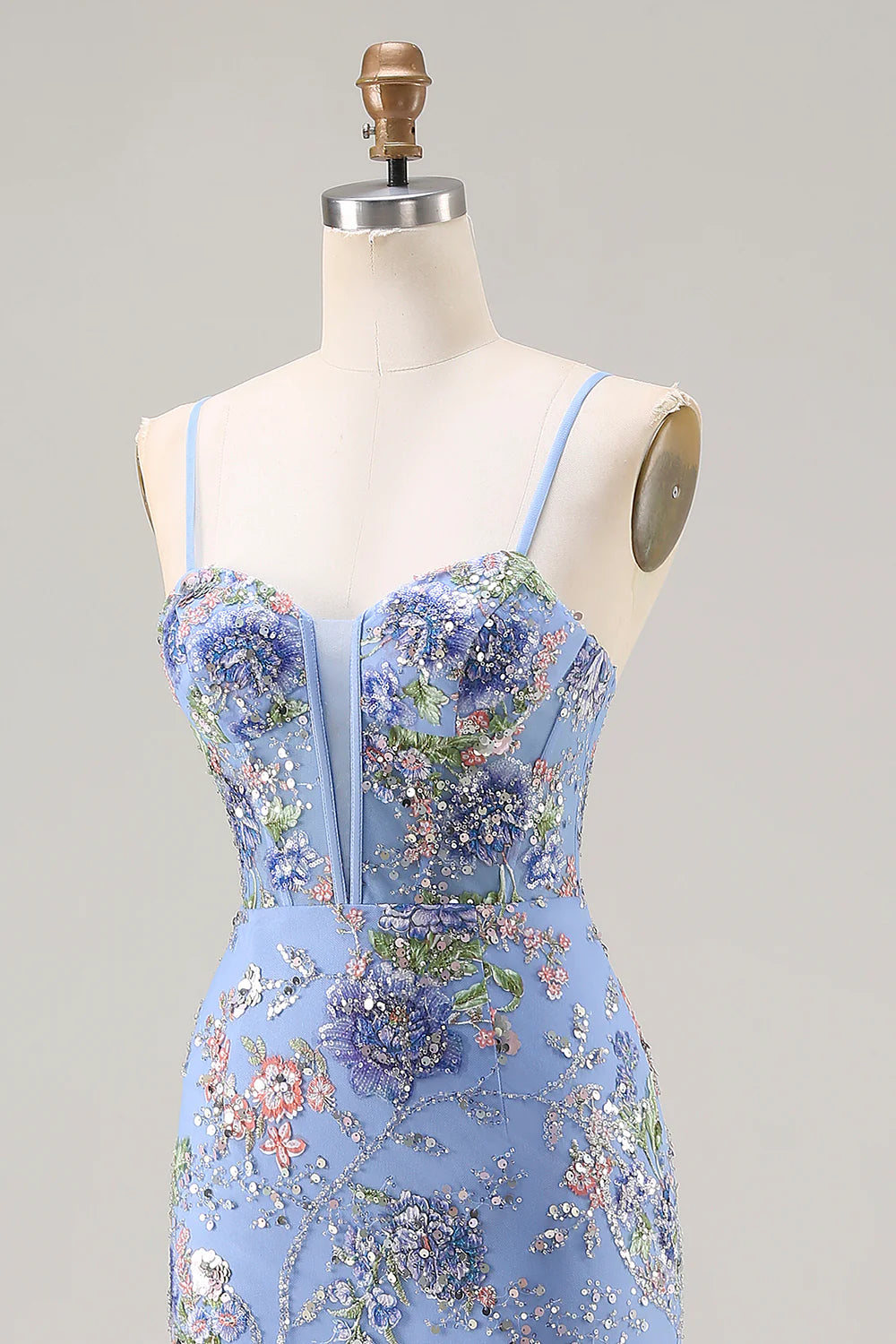 Lucy Light Blue 3D Flower Mermaid Maxi Dress with Slit