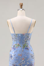 Lucy Light Blue 3D Flower Mermaid Maxi Dress with Slit