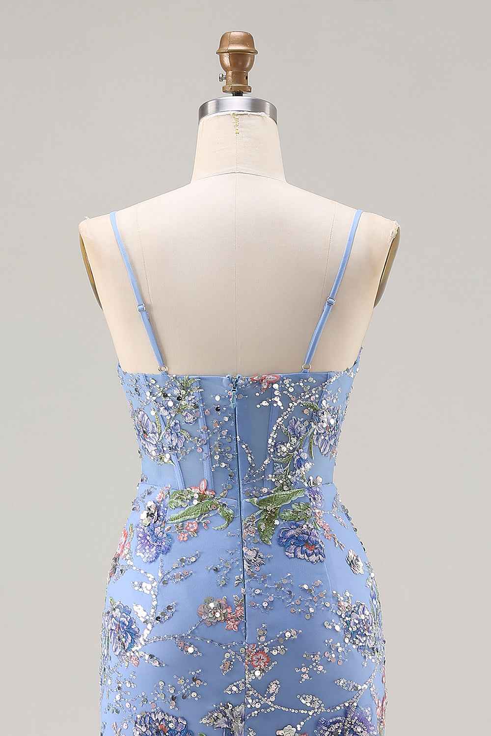 Lucy Light Blue 3D Flower Mermaid Maxi Dress with Slit