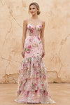 Lucy Pink 3d Flower Mermaid Maxi Dress with Slit