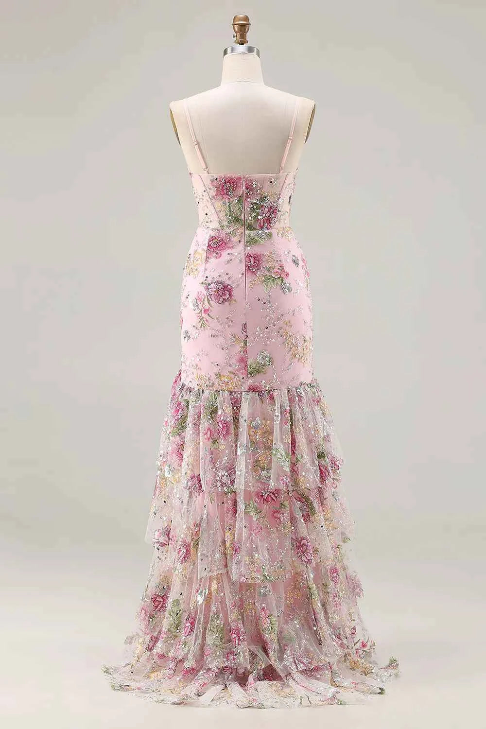Lucy Pink 3d Flower Mermaid Maxi Dress with Slit