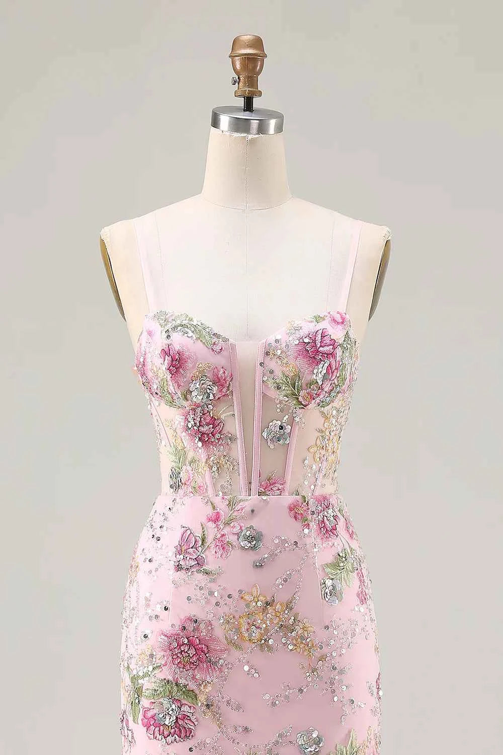 Lucy Pink 3d Flower Mermaid Maxi Dress with Slit