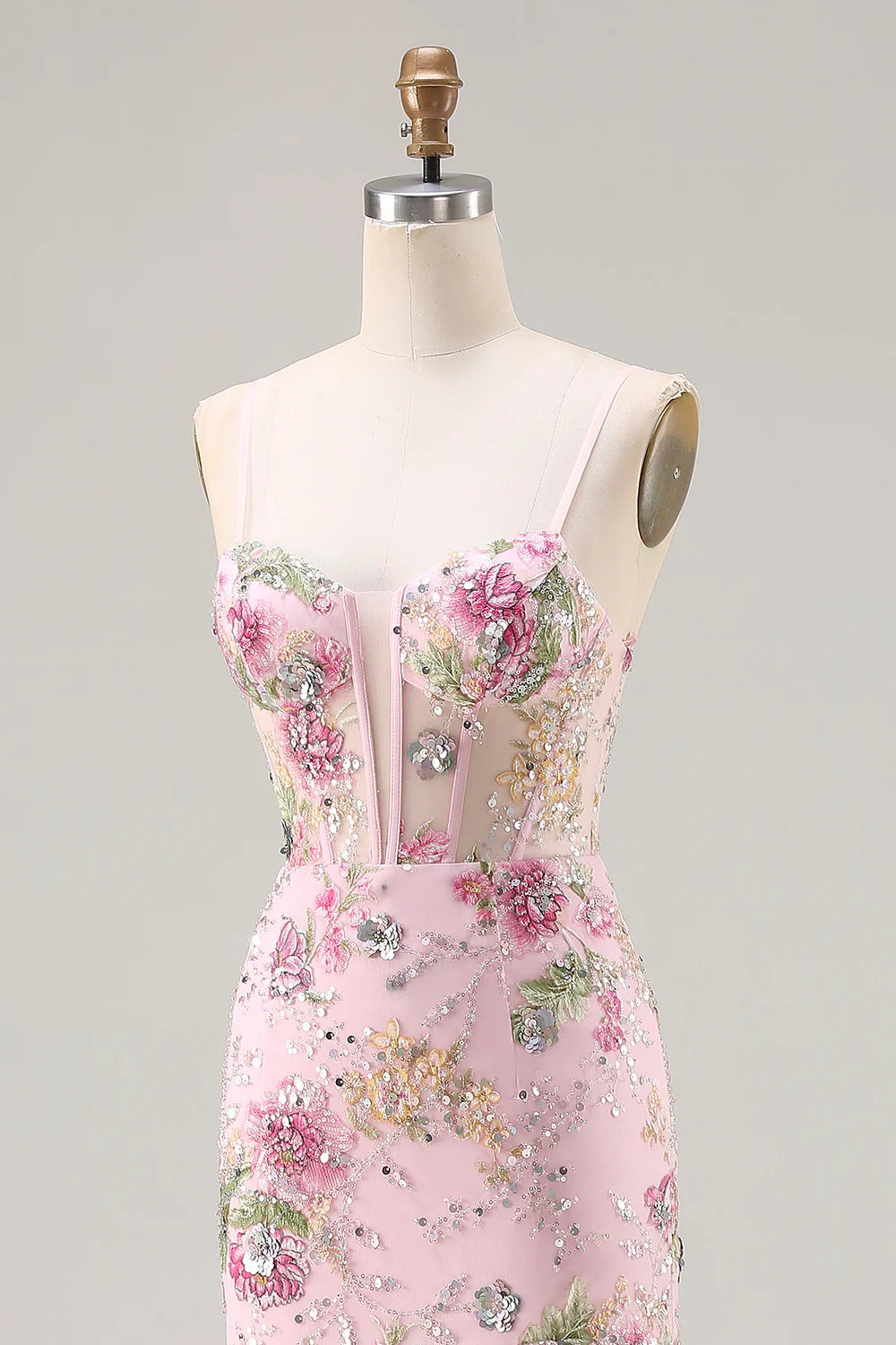 Lucy Pink 3d Flower Mermaid Maxi Dress with Slit