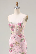 Lucy Pink 3d Flower Mermaid Maxi Dress with Slit