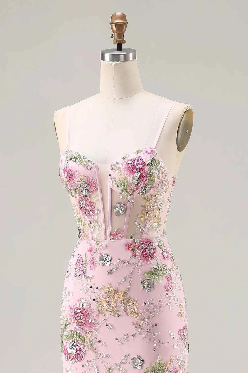 Lucy Pink 3d Flower Mermaid Maxi Dress with Slit