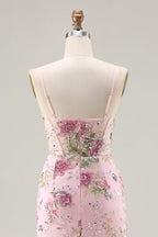 Lucy Pink 3d Flower Mermaid Maxi Dress with Slit