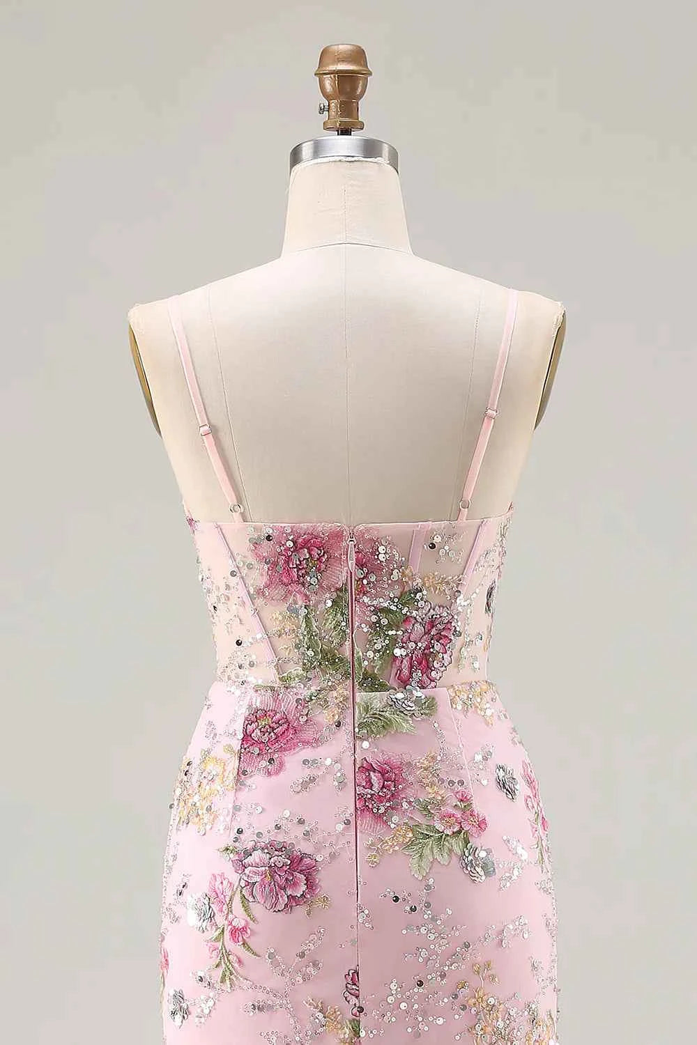 Lucy Pink 3d Flower Mermaid Maxi Dress with Slit