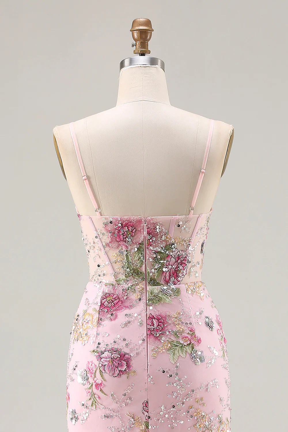 Lucy Pink 3d Flower Mermaid Maxi Dress with Slit