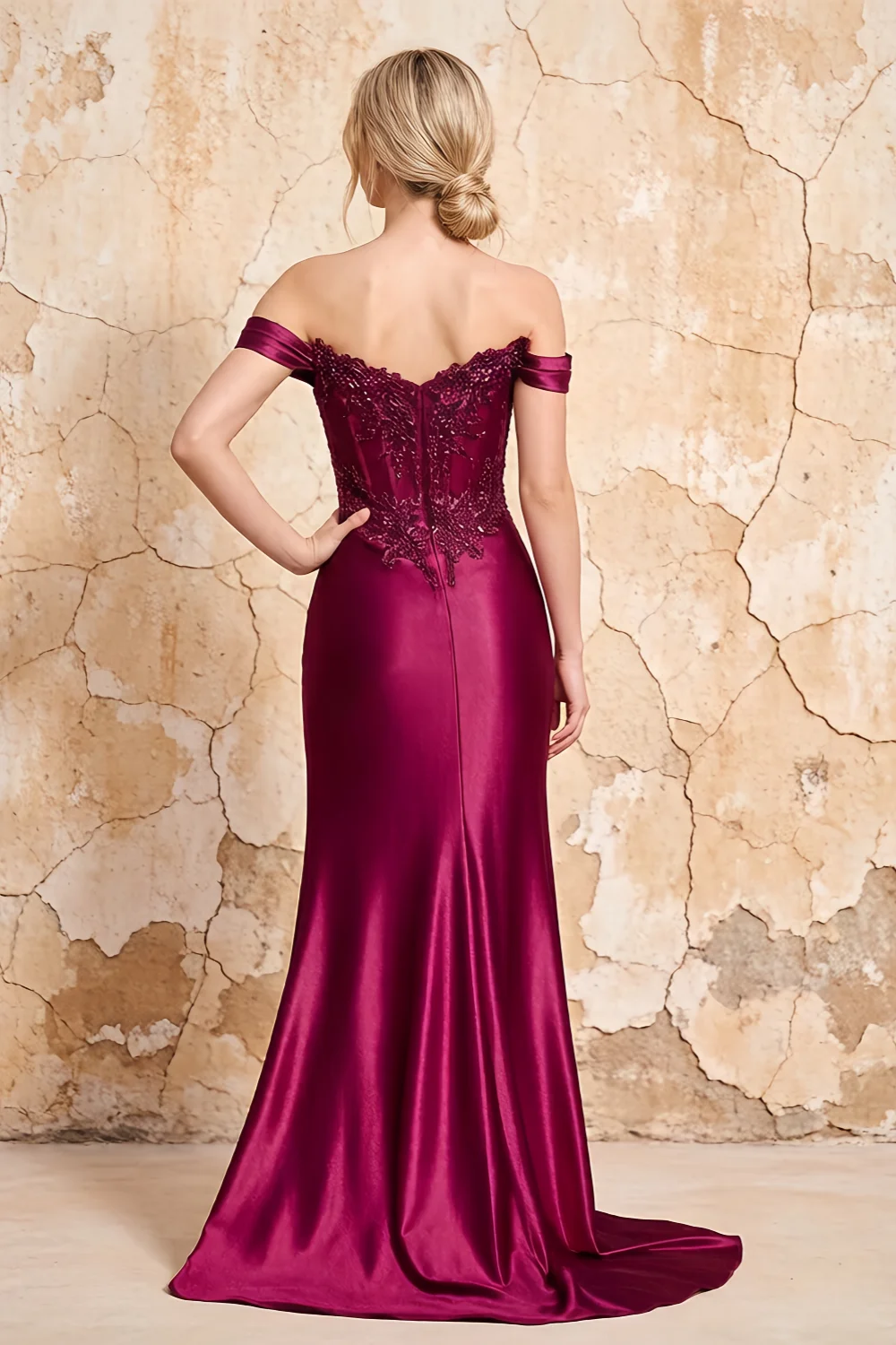 Megan Sparkly Burgundy Off the Shoulder Maxi Dress