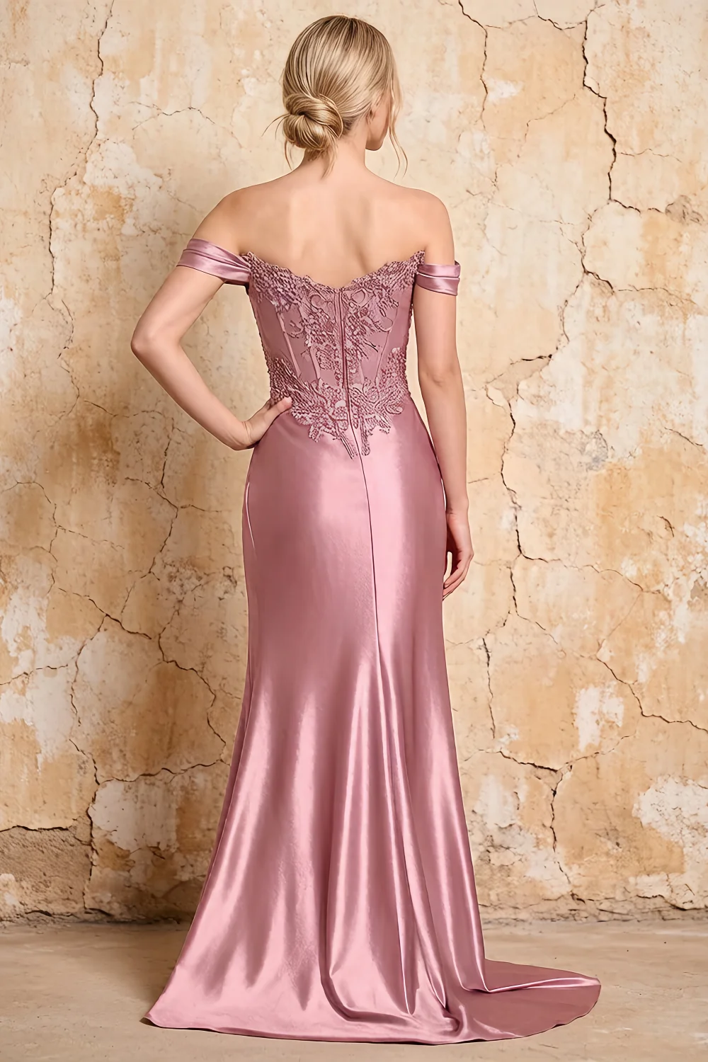 Megan Sparkly Dusty Rose Off the Shoulder Maxi Dress