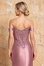 Megan Sparkly Dusty Rose Off the Shoulder Maxi Dress