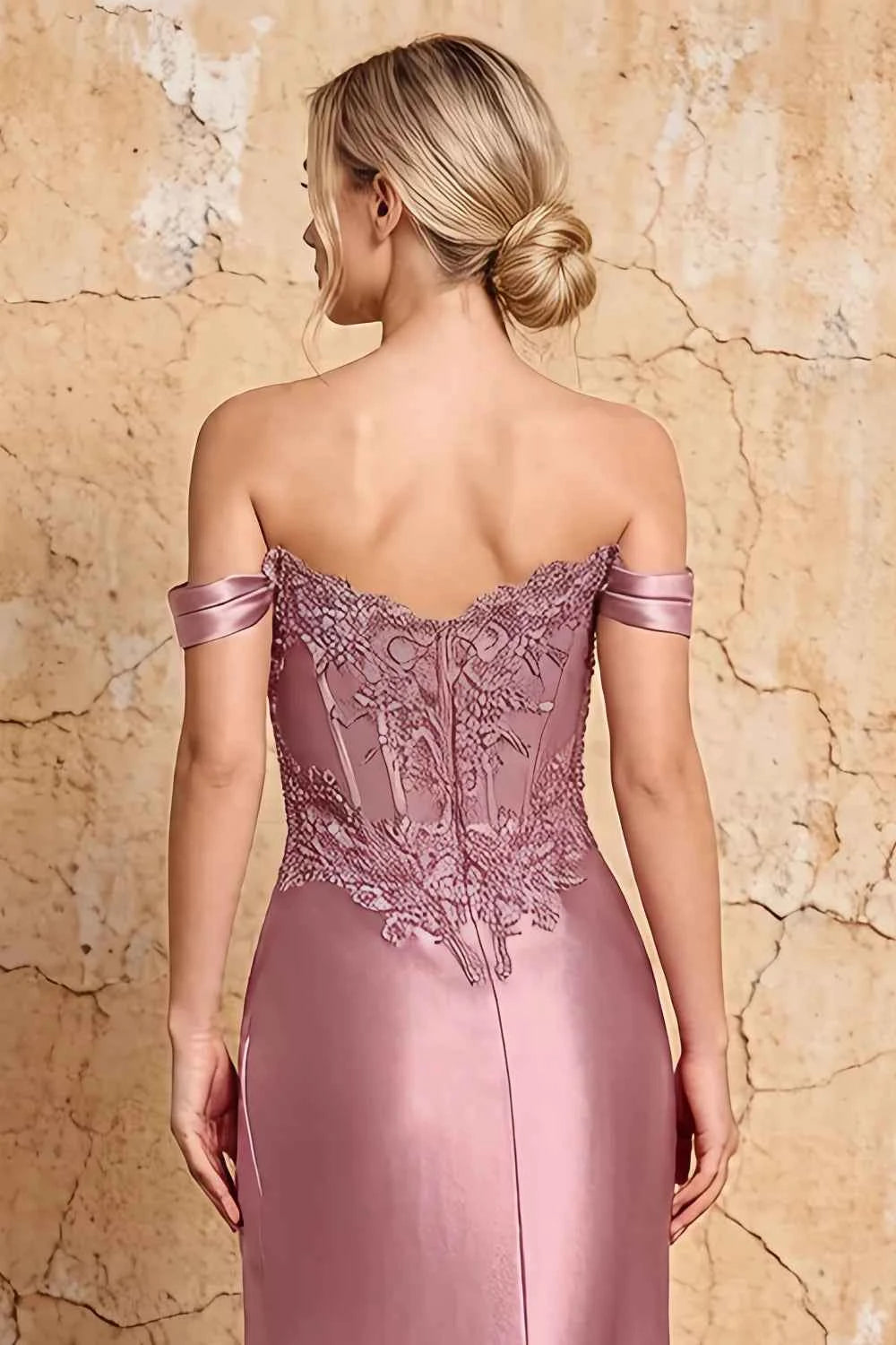 Megan Sparkly Dusty Rose Off the Shoulder Maxi Dress