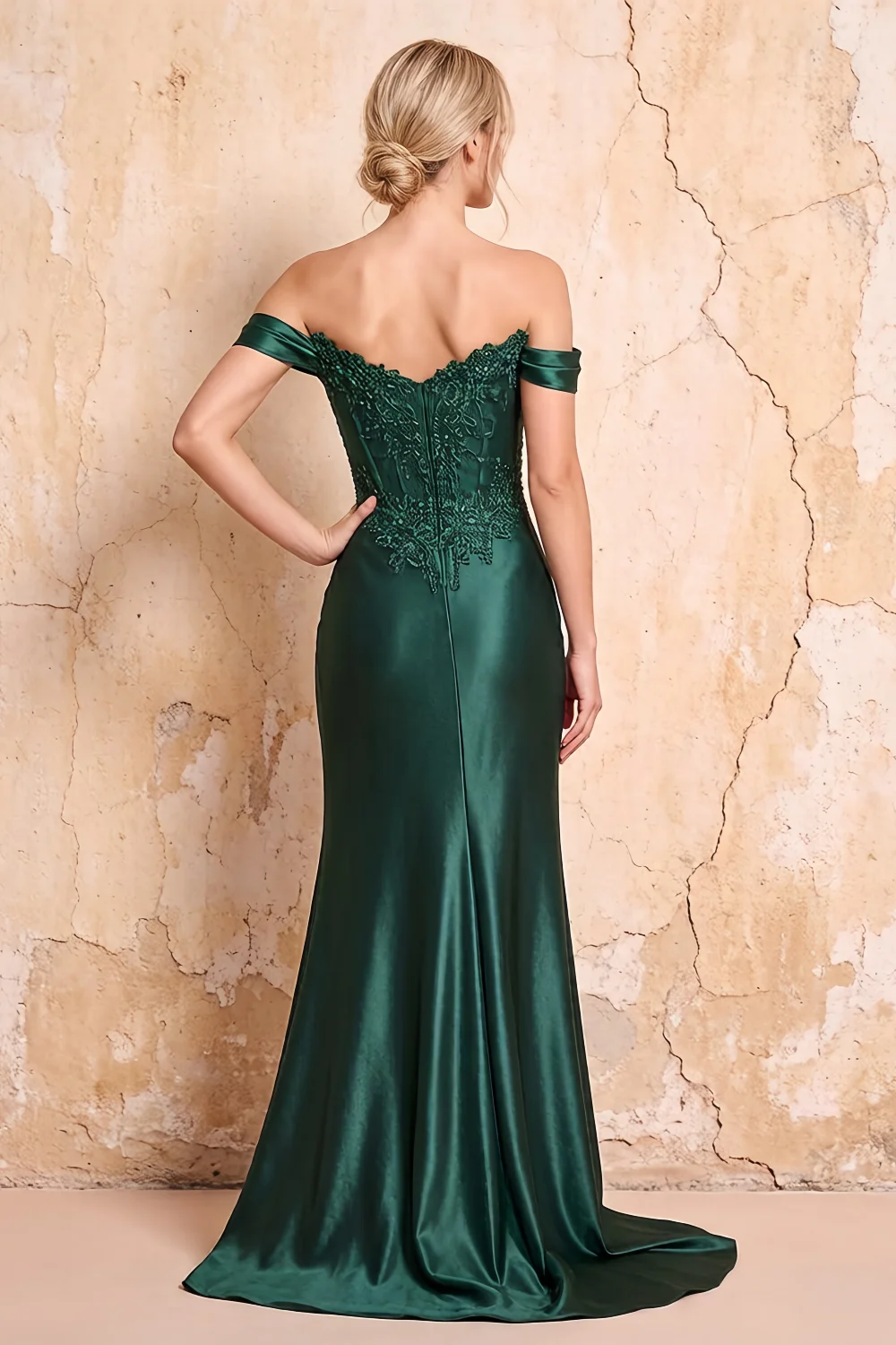 Megan Sparkly Emerald Green Off the Shoulder Maxi Dress