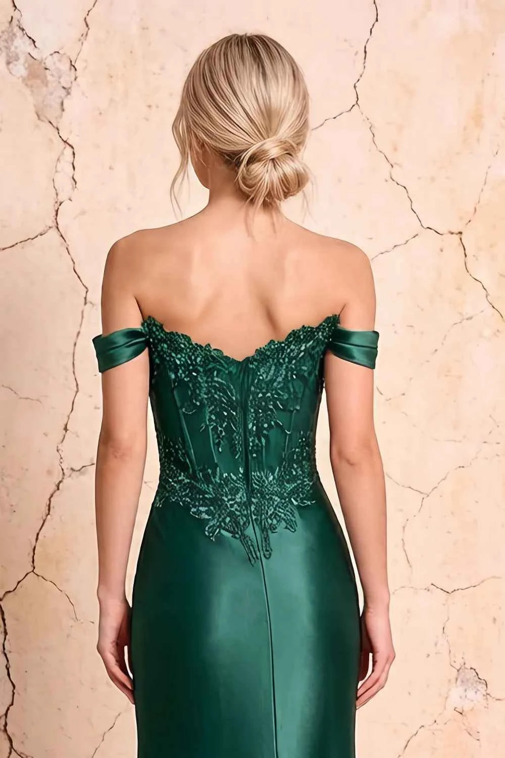 Megan Sparkly Emerald Green Off the Shoulder Maxi Dress