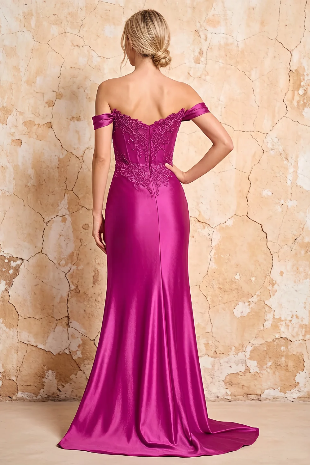 Megan Sparkly Fuchsia Off the Shoulder Maxi Dress