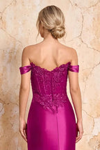 Megan Sparkly Fuchsia Off the Shoulder Maxi Dress