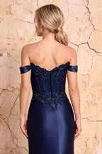 Megan Sparkly Navy Blue Off the Shoulder Maxi Dress