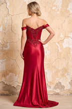 Megan Sparkly Red Off the Shoulder Maxi Dress