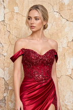 Megan Sparkly Red Off the Shoulder Maxi Dress