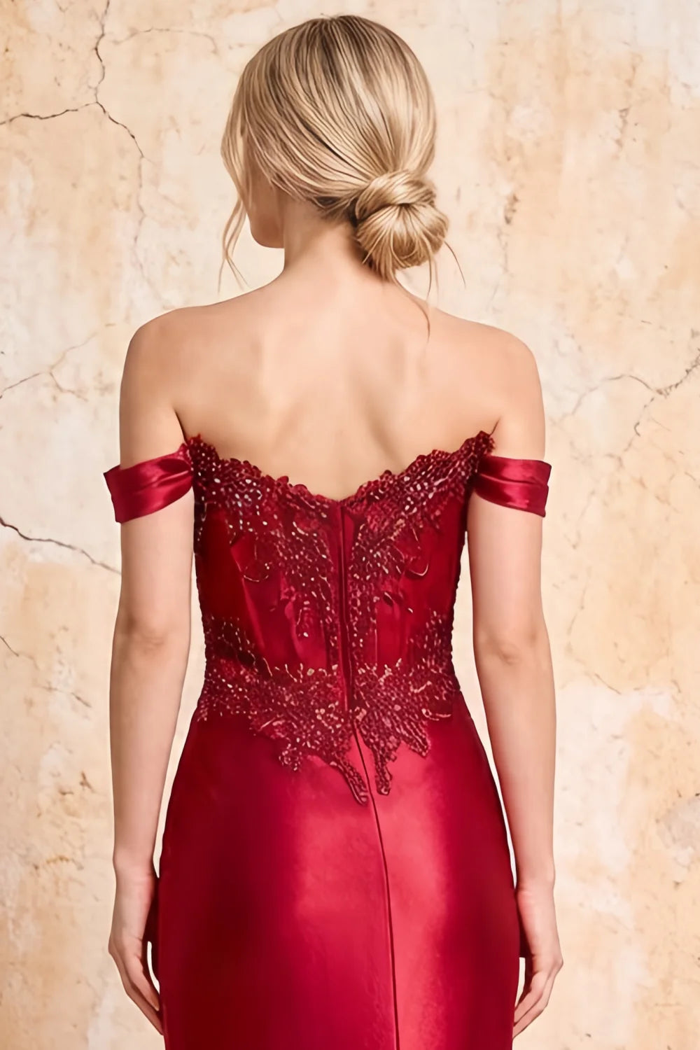 Megan Sparkly Red Off the Shoulder Maxi Dress