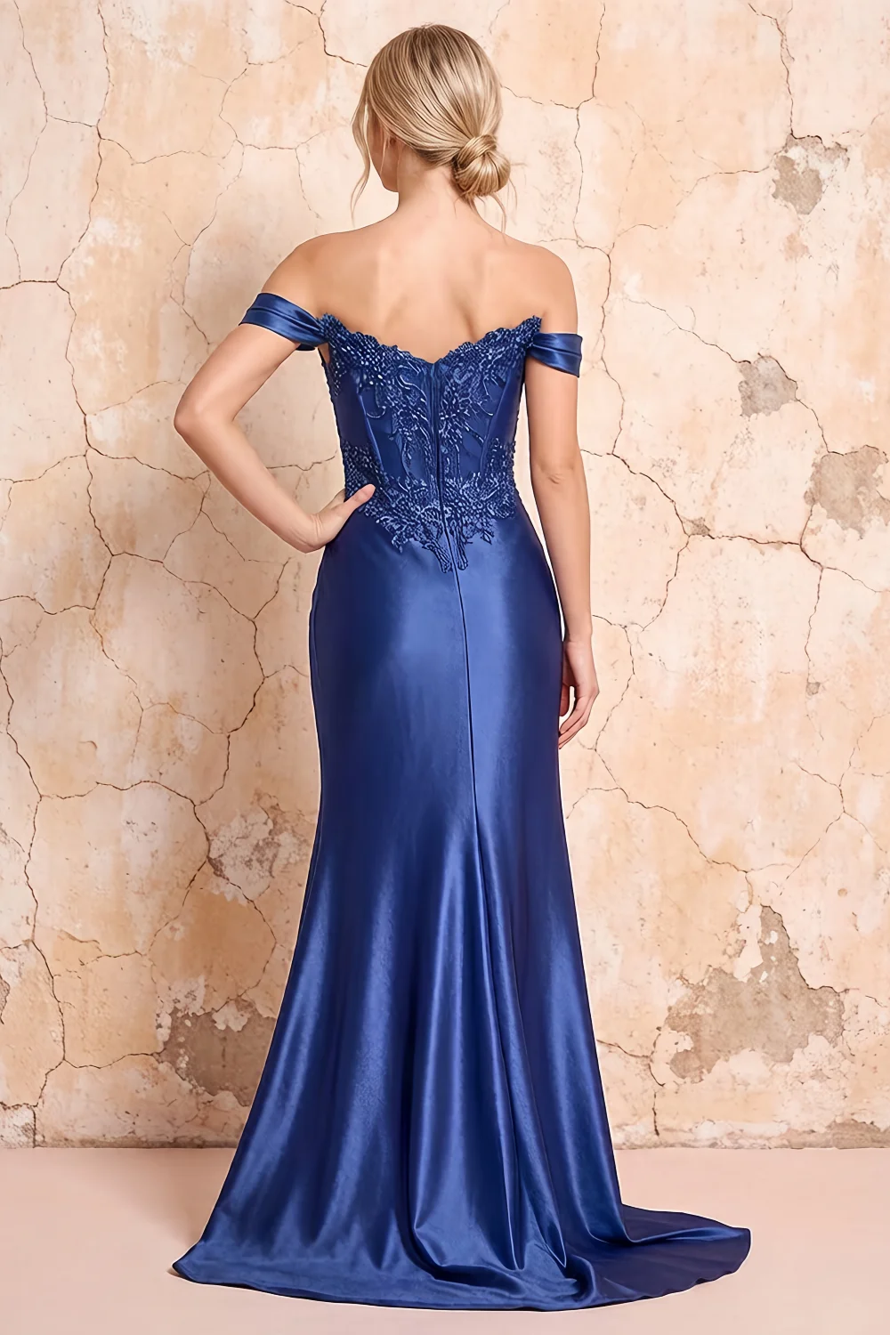 Megan Sparkly Royal Blue Off the Shoulder Maxi Dress