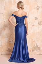 Megan Sparkly Royal Blue Off the Shoulder Maxi Dress
