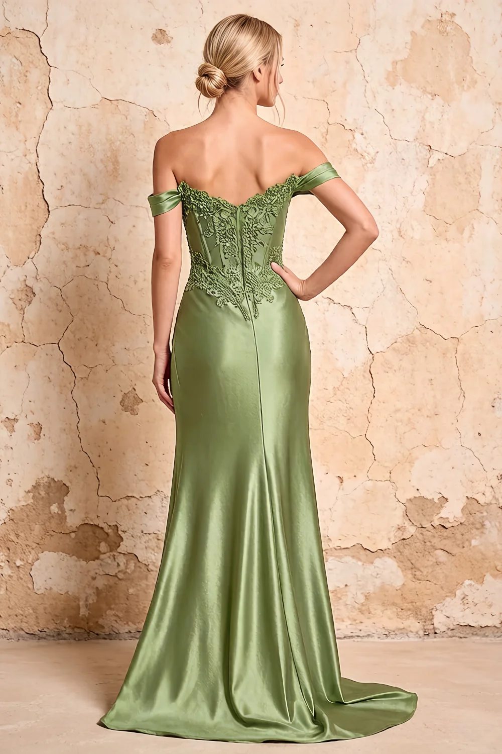 Megan Sparkly Sage Green Off the Shoulder Maxi Dress