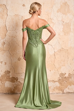 Megan Sparkly Sage Green Off the Shoulder Maxi Dress