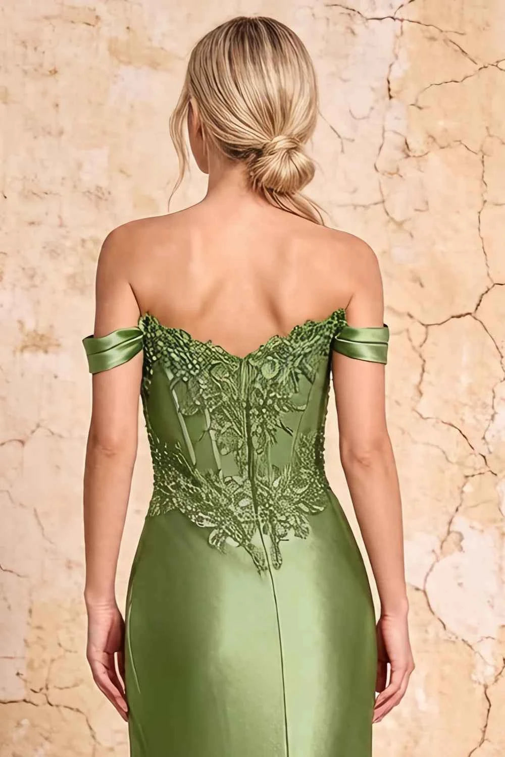 Megan Sparkly Sage Green Off the Shoulder Maxi Dress