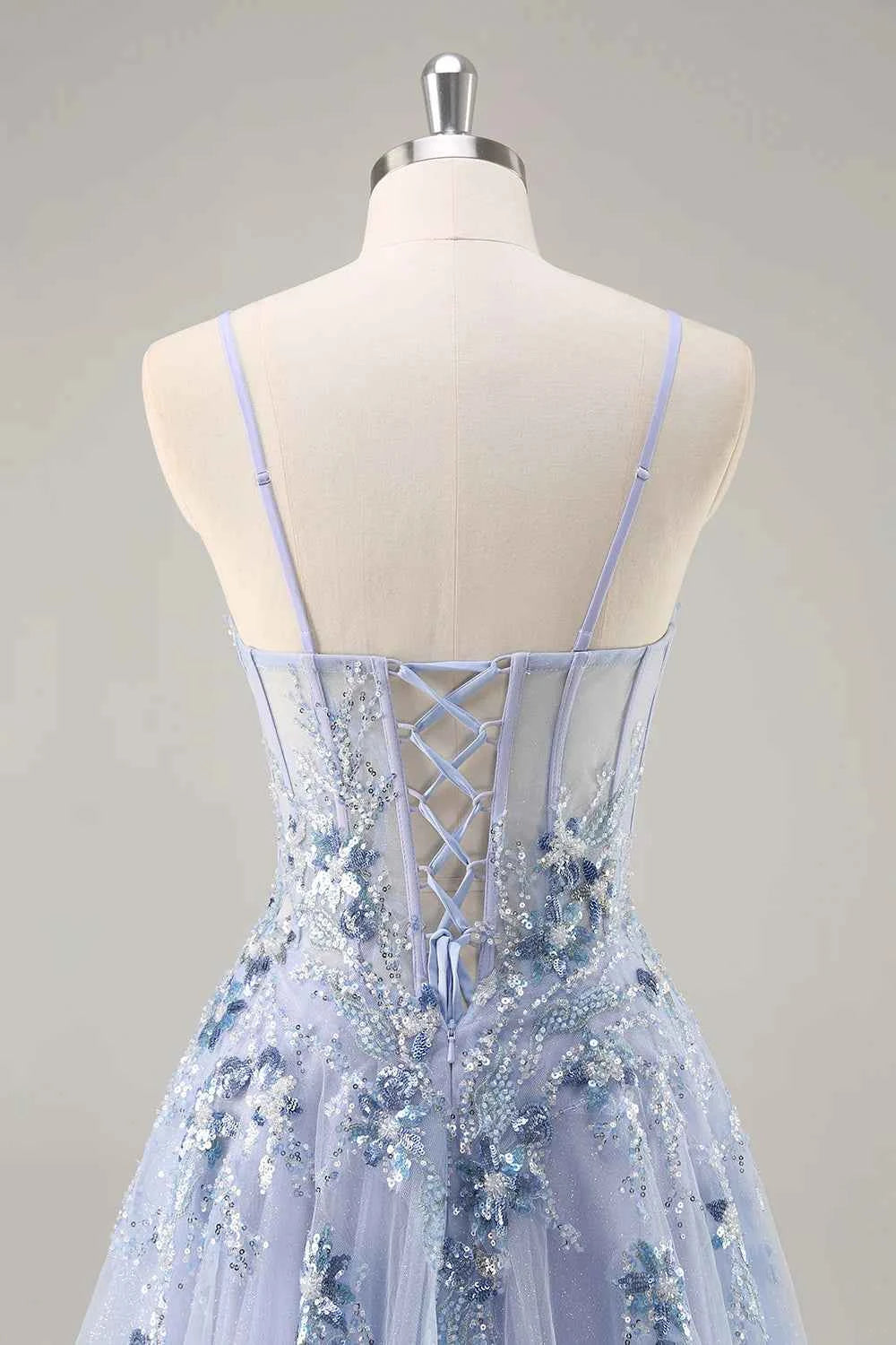 Lydia Light Blue Tulle Sweetheart Neck Corset Slit Maxi Dress