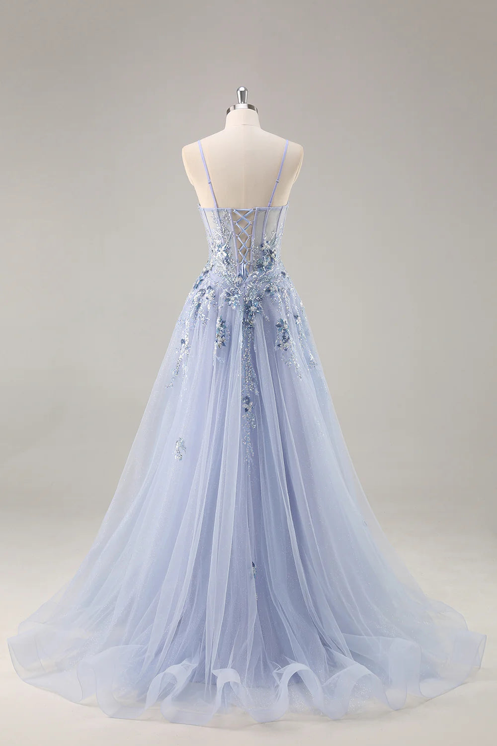 Lydia Light Blue Tulle Sweetheart Neck Corset Slit Maxi Dress