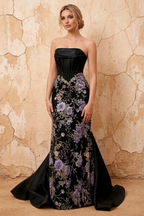 Lynn Black Convertible Strapless Corset Maxi Dress With Bow