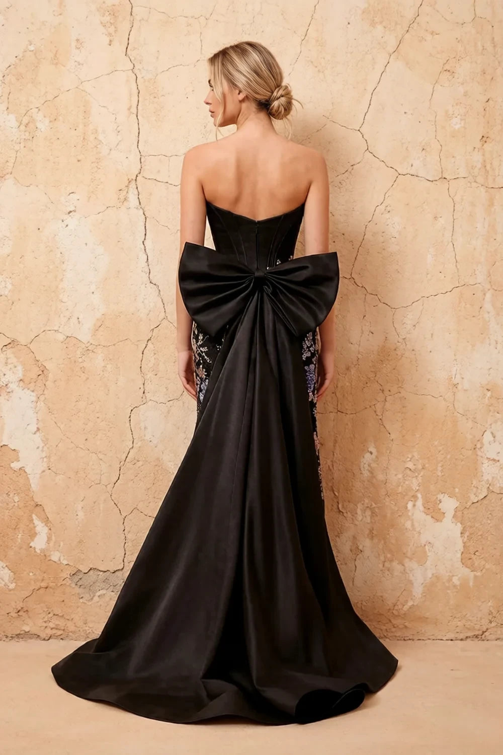 Translation missing: en.Lynn Black convertible strapless corset floral maxi dress with detachable oversized bow - product photo 2 content.product_image_secondary