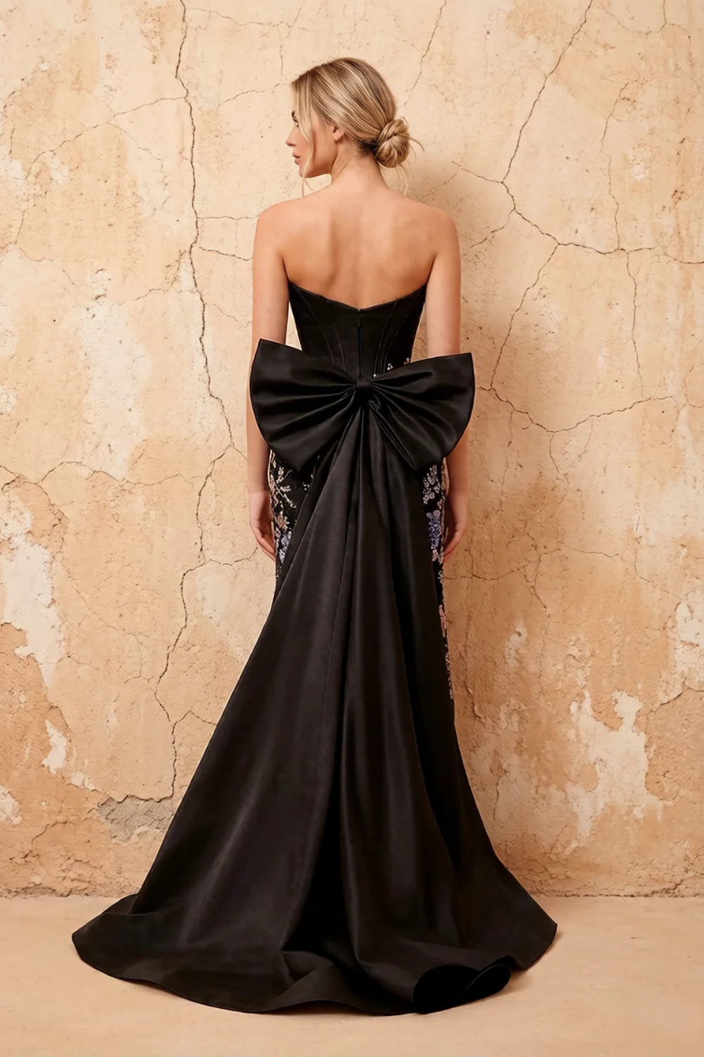 Lynn Black Convertible Strapless Corset Maxi Dress With Bow