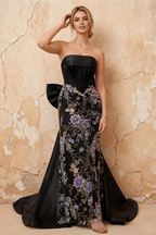 Lynn Black Convertible Strapless Corset Maxi Dress With Bow
