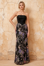 Lynn Black Convertible Strapless Corset Maxi Dress With Bow