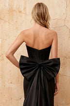Lynn Black Convertible Strapless Corset Maxi Dress With Bow