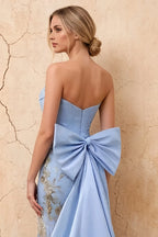 Lynn Light Blue Convertible Strapless Corset Maxi Dress With Bow