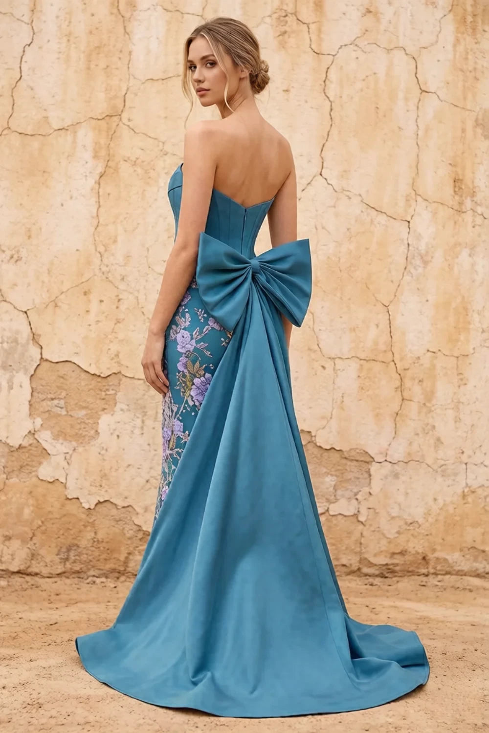 Translation missing: en.Lynn Peacock convertible strapless corset floral maxi dress with detachable oversized bow - product photo 2 content.product_image_secondary