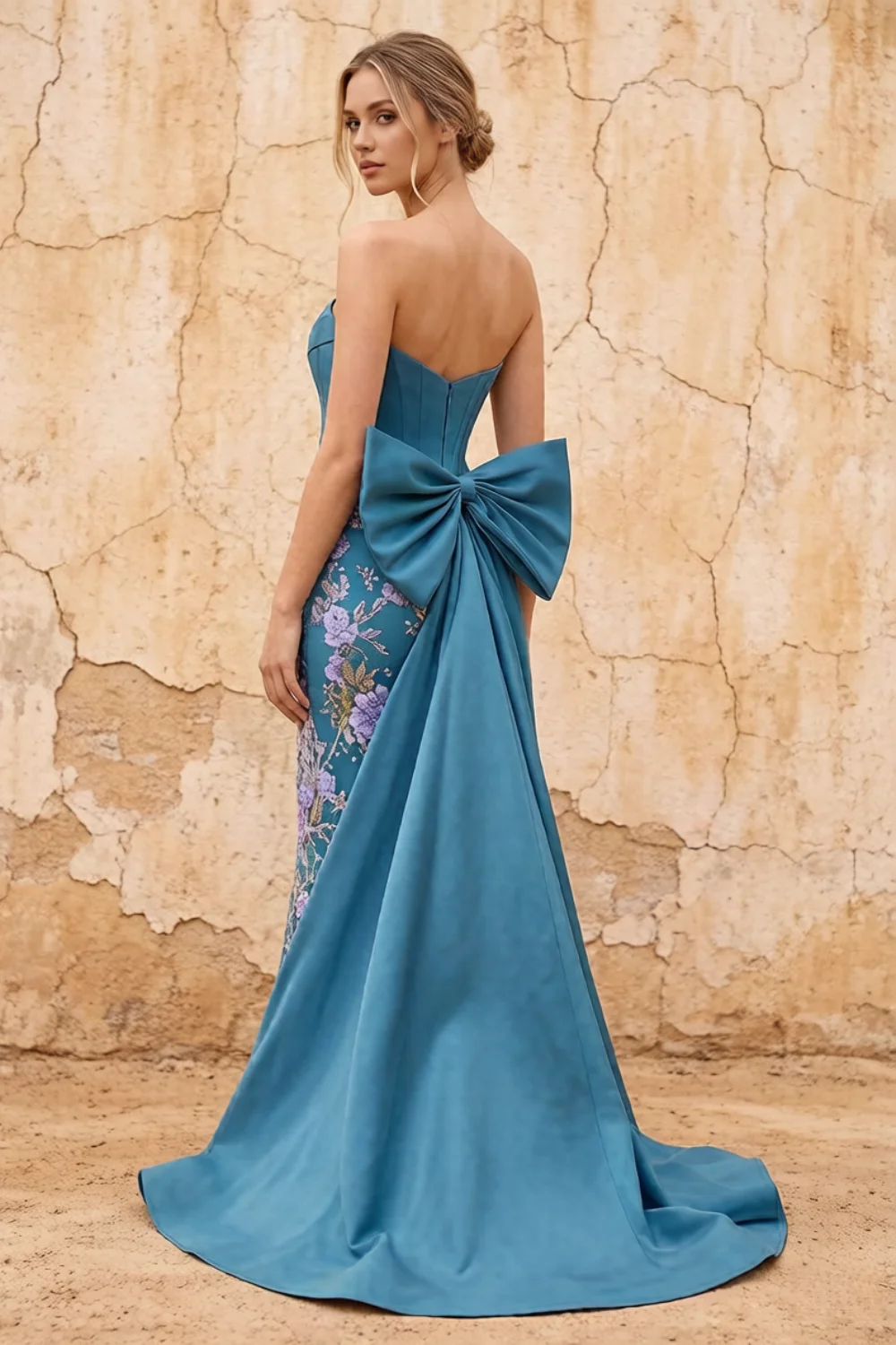 Lynn Peacock Convertible Strapless Corset Maxi Dress With Bow