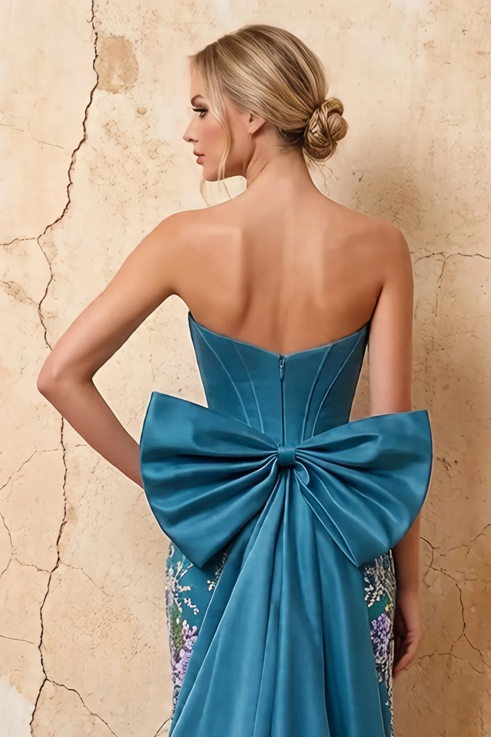 Lynn Peacock Convertible Strapless Corset Maxi Dress With Bow