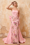 Lynn Pink Convertible Strapless Corset Maxi Dress With Bow